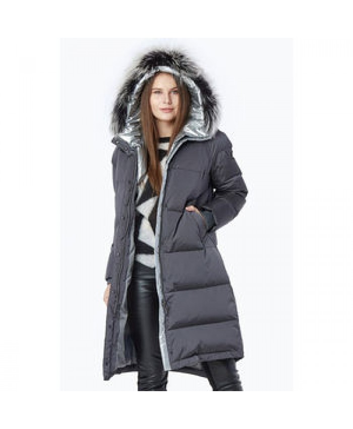 Natural goose down winter   autumn jacket for women with double hood and zipper/ Ladies winter coat for cold weather