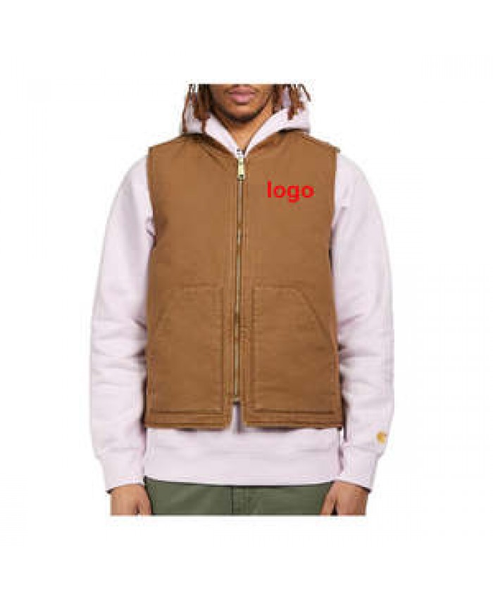 Oem Service Heavy Duty Men Quilted Lined Outdoor Big Pockets Casual Jacket Work Wear Canvas Vest
