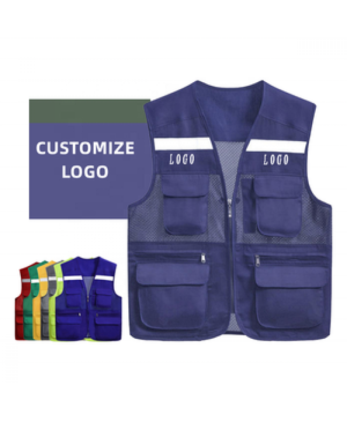 SevenDosong Customized Printing Logo Photography Vest Waistcoat For Fishing Reflective Work Wear Multi Pockets Vest