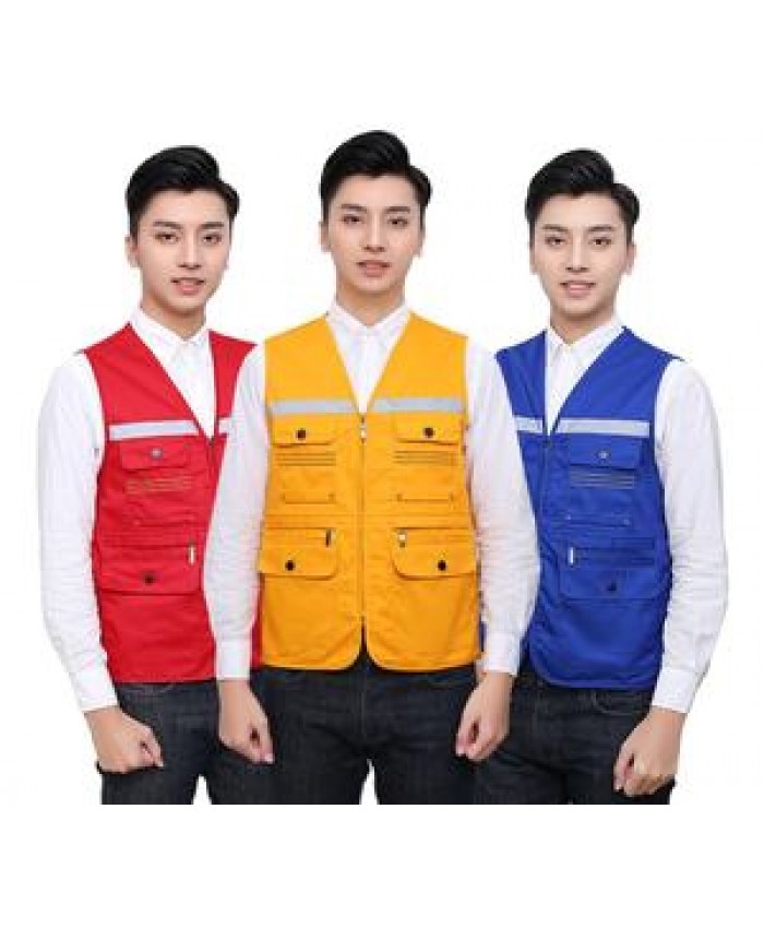 Skin-Friendly And Breathable Safety Work Wear Jacket Outdoor Hunting Reflective Zipper Waistcoat Men's Utility Cargo Vest
