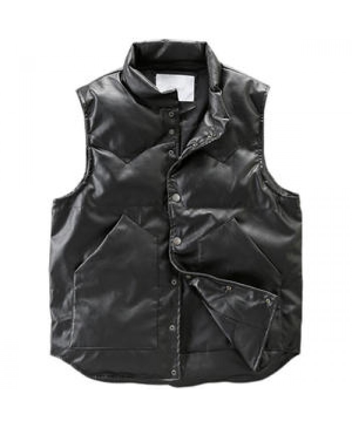 Wear Thick Thermal Cotton Vest PU Shoulder Jacket High Quality Fashion Customized Men's Loose Casual Autumn and Winter Polyester