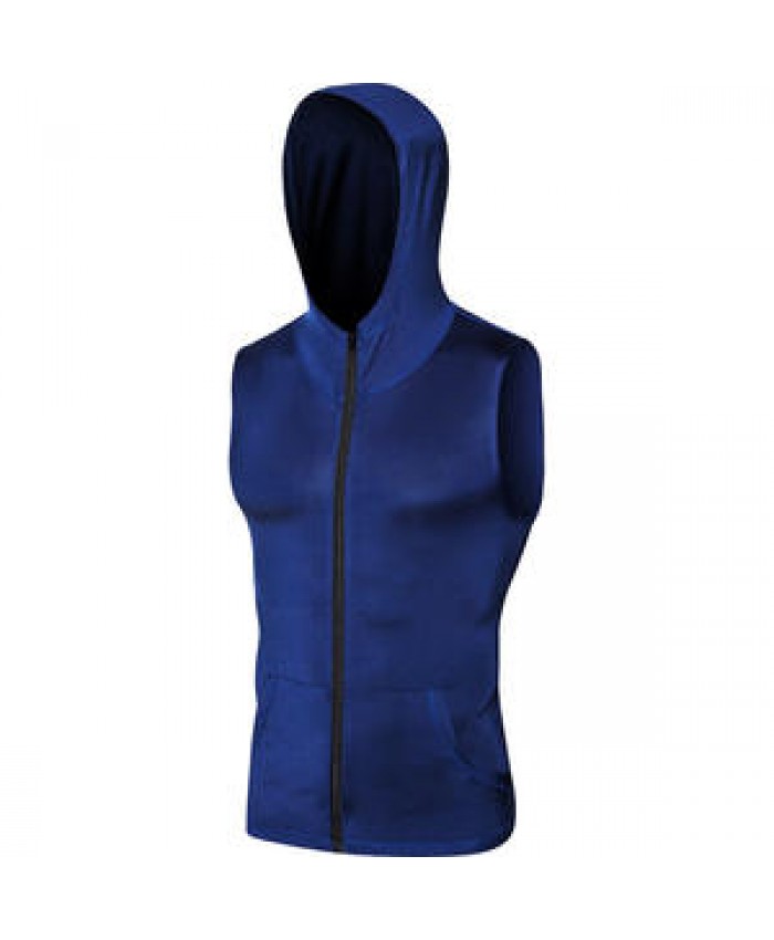 Men's Tight Sleeveless Jacket Sports Running Fitness Wear Zip Hooded Jacket Outer Wear Casual Wear