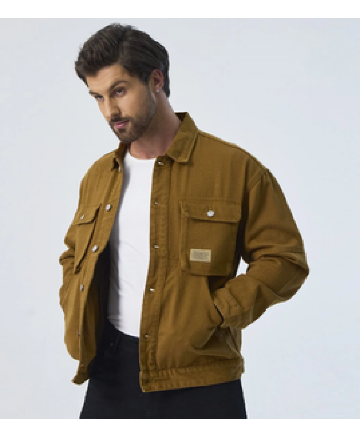 Custom yellow colored fabric casual outer wear men's motorcycle jacket