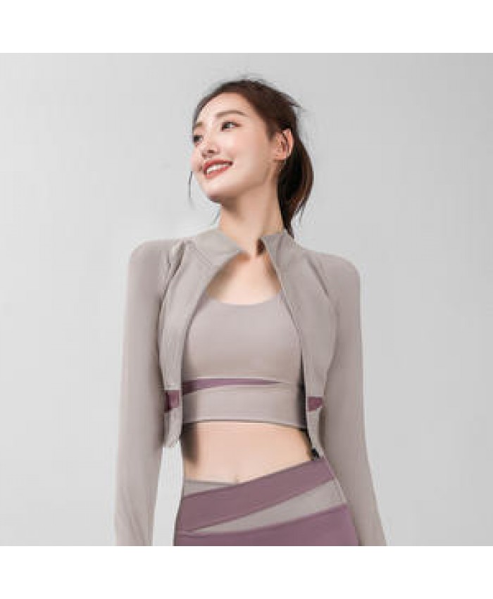 Color-Blocking Outer Wear Women'S Long-Sleeved Zipper Yoga Wear Green Thin Sports Fitness Jogging Yoga Wear