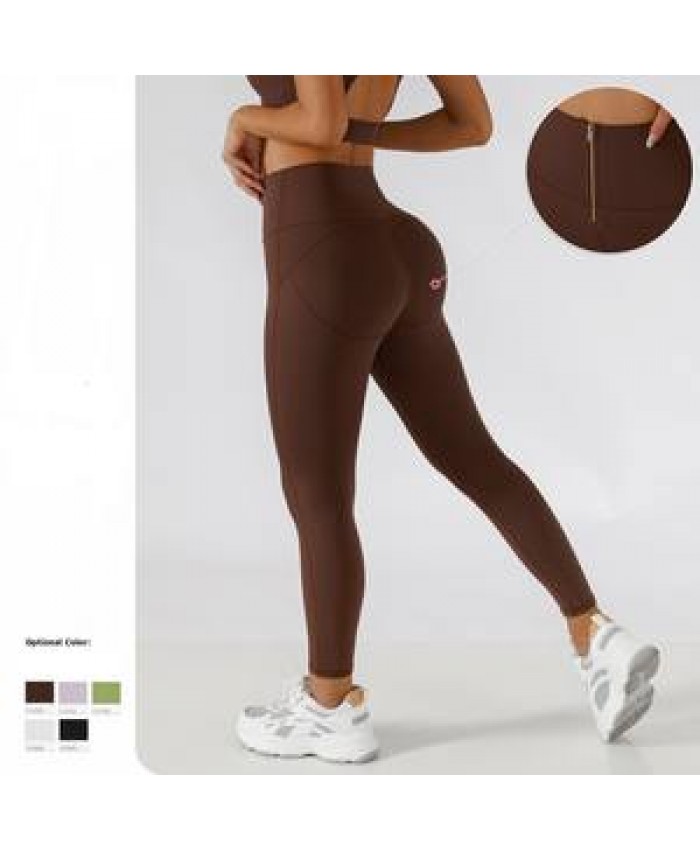 New Pilates outer wear yoga pants riding sports pants high waist slim buttock lifting zipper running sports leggings
