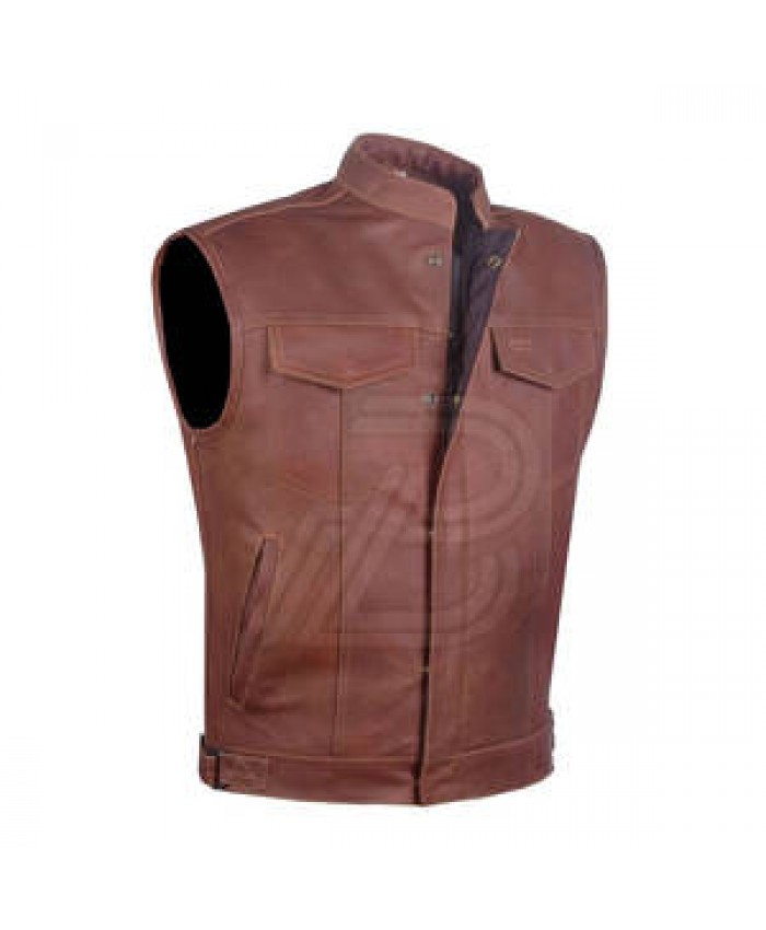 Slim Fit Lightweight Leather Waistcoat For Men's Outdoor Sports Casual Wear Men's Leather Vest