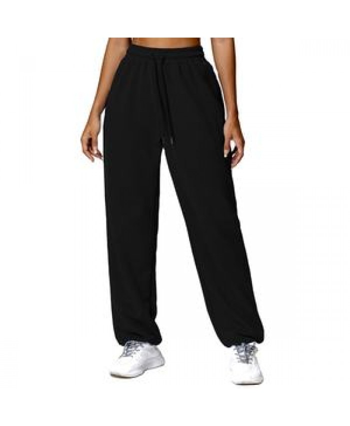 High-Waisted Drawstring Sweat Pants Loose Straight Casual Pants Outer Wear Versatile Sports Pants Female