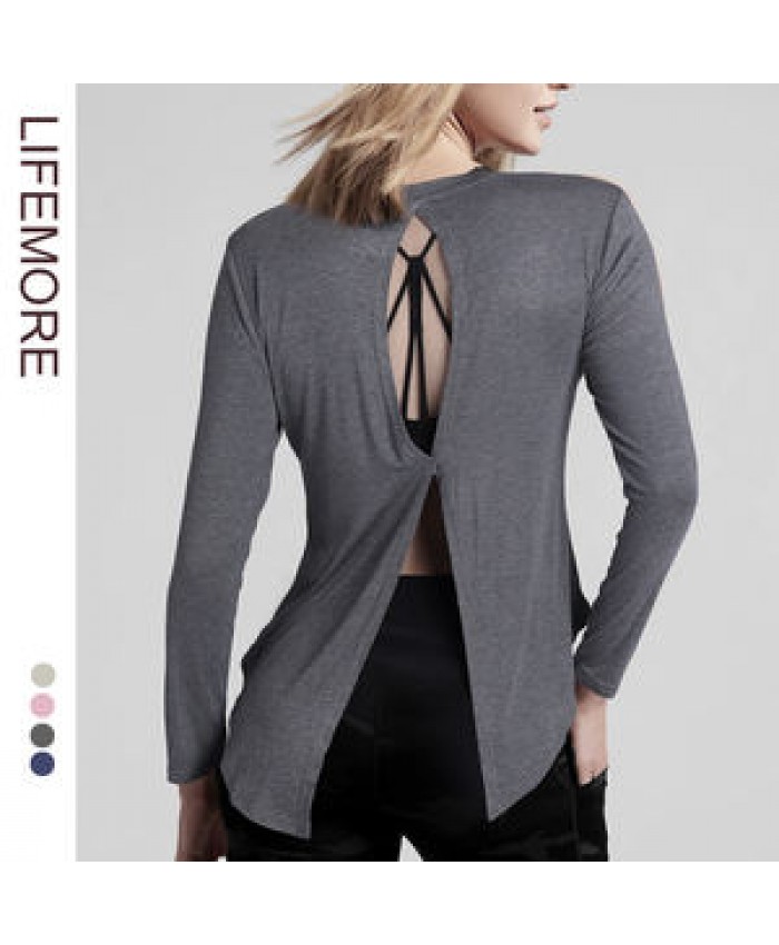 Women Gym Clothes Women Yoga Sports Fitness Wear Tops Sexy Back Sports T-shirt Breathable Quick Drying Long Sleeves Gym T Shirt
