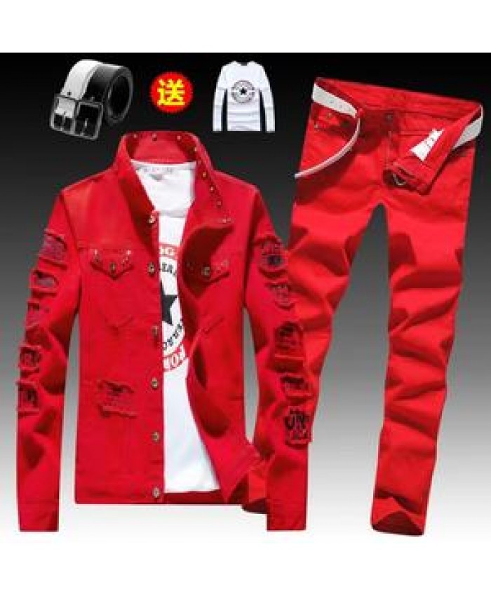 Spring and autumn men's Korean version of denim outer suit casual collocation handsome trendy jacket top clothes