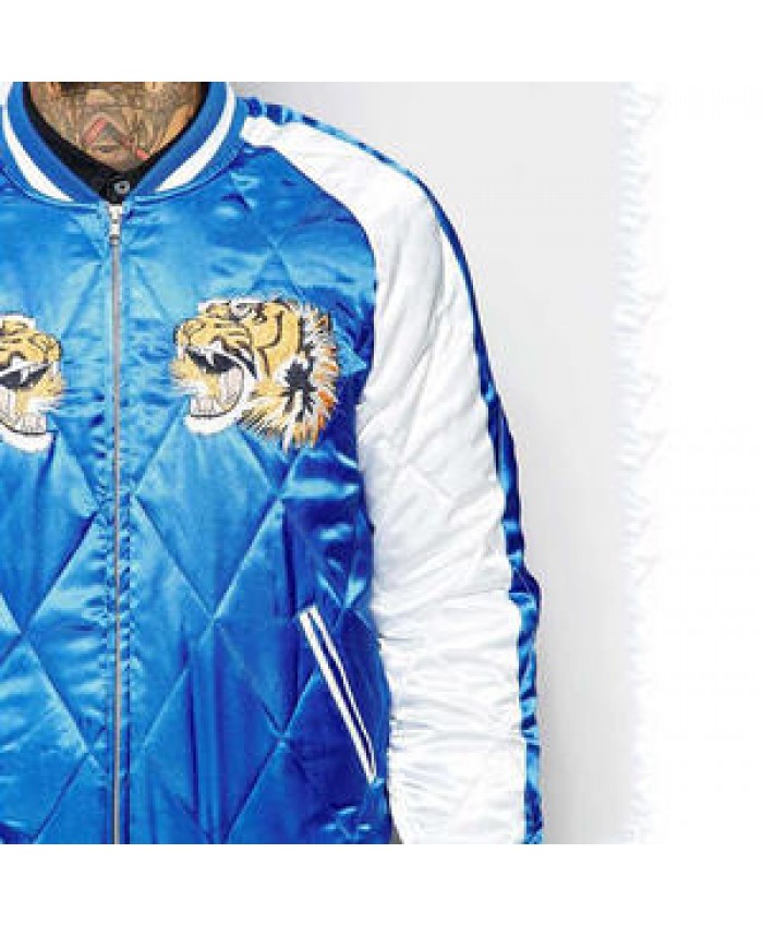 Qilted Woven Outer Tiger Embroidered Custom Bomber Mens Jackets