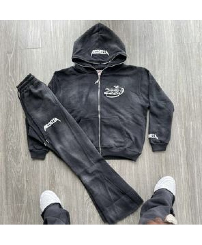 Custom Logo Men Tracksuit Sweat Suit Unisex Sweat Suits Jogger Set Vintage Full Zip Up Hoodies Acid Wash Tracksuit Sweat Suits