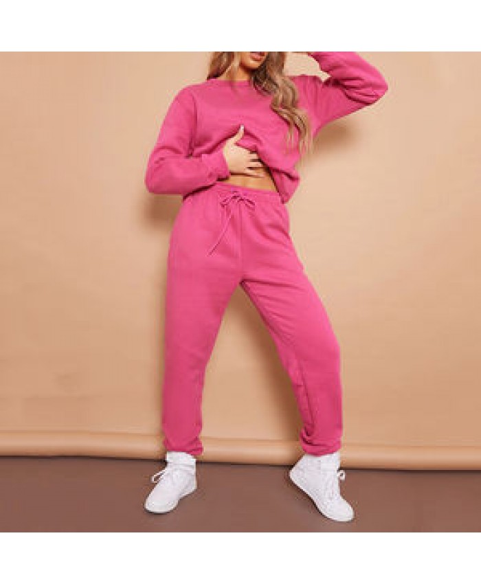 Women Tracksuits 2 Pieces Sets Custom Fleece Crew Neck Pullover Fitness Sweatshirt with Jogging Sweatpants