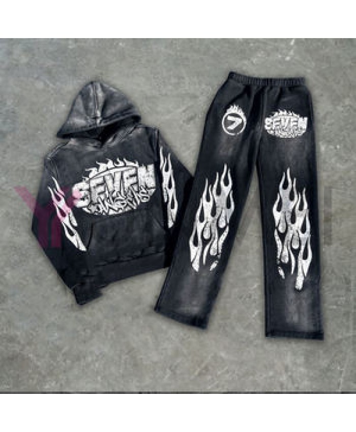 High Quality distress Acid Wash Hoodie And Sweatpants Set Vintage Tracksuit Sweatsuit Custom Sweat Stack flare pant Suit for men