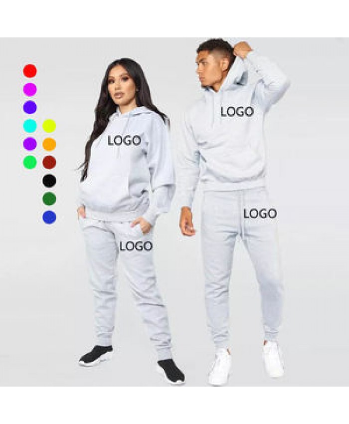 High Quality Custom Logo Two Piece Suits Solid Color Plain Tracksuit Hoodie Men Sweatsuit Sets