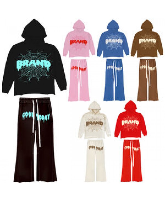 New Custom Tracksuit 2 Piece Flare Pants Set Men Two Piece Sets Crop Top Mens Flared Sweatpants And Hoodie Sets