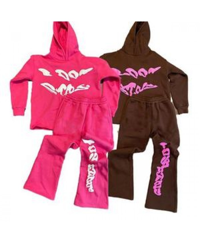 OEM Custom 3D Puff Print Flare Sweatpants and Cropped Hoodie Set 2 Pieces Jogging Suit Sweatsuit Tracksuit for Men