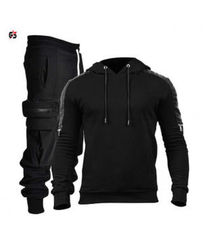 Winter Tracksuit Men's Clothing Sportswear Training & Jogging Wear 100% Cotton & Leather Customized Logo Full Sleeves Hoodie Set