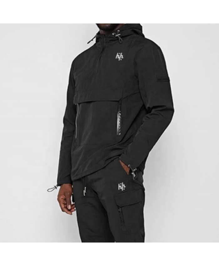 2024 Custom New Crinkled Nylon Cargo Pockets Fabric Cotton Black Tracksuits For Men's By Huzaifa Products