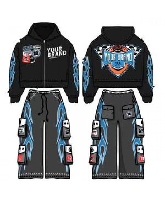 Plus Size Men'S Tracksuit For Street Wear Y2k Printing Custom Logo Zip Up Hoodie And Sweatpants Set Men Clothing Manufacturer