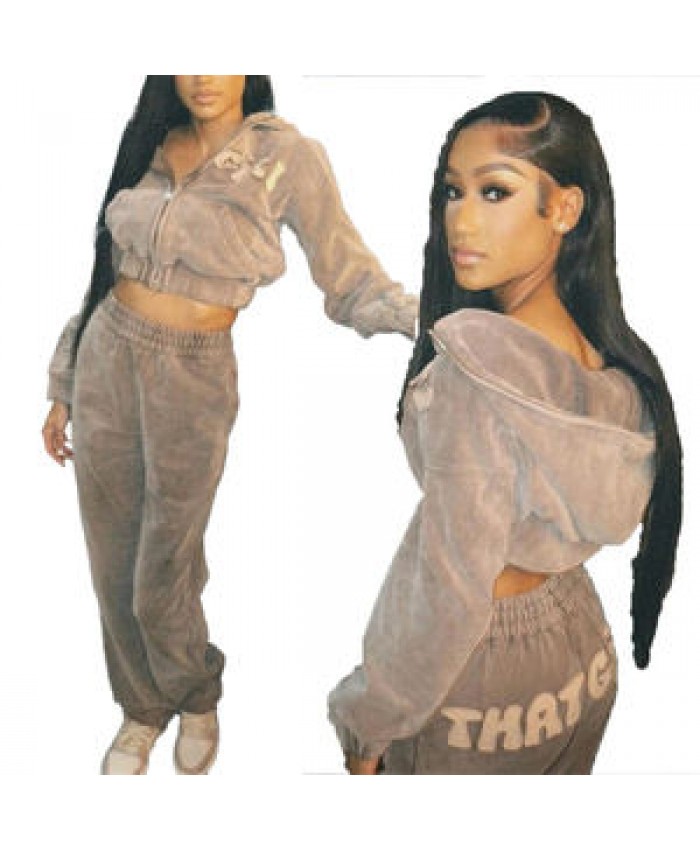 Custom Tracksuit High Quality Women Full Zip Distressed Acid Wash Cropped Hoodies Sweatpants Jogging Suits