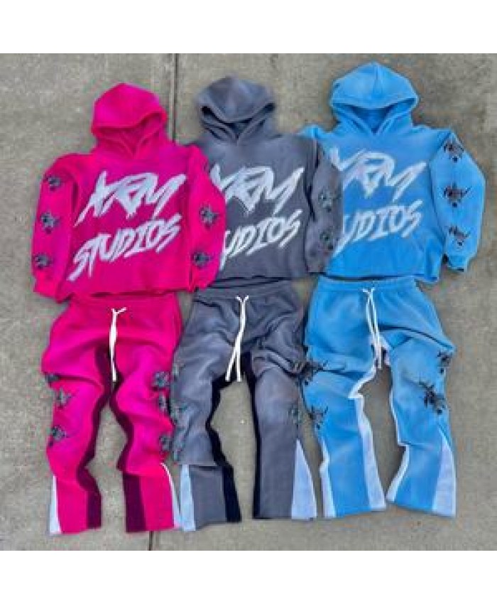 Custom logo High Quality sweatpants and hoodie Sports Suit Track Suits Trousers Two Piece Set Jogging flared Tracksuit For Men