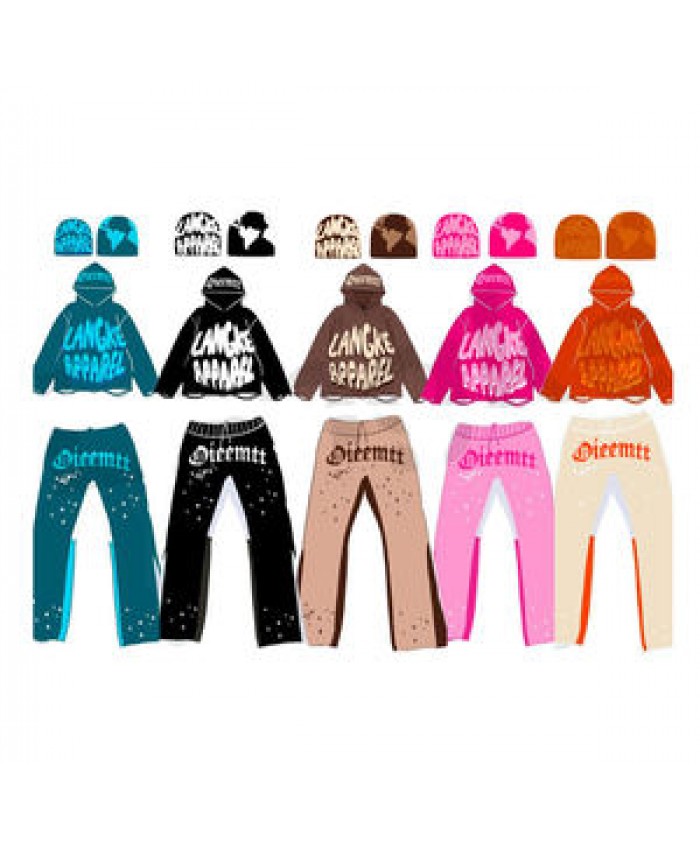 Tracksuit Sweatsuit custom Puff Print Crop Top Hoodie And Flare Sweatpants set Sweat Jogger stacked Pants track suit Set for men