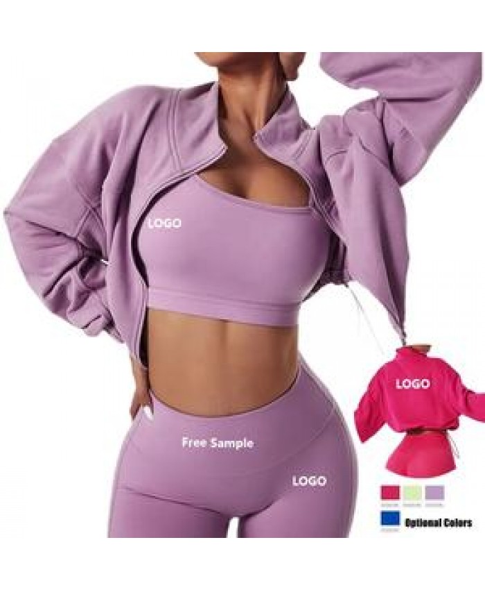 Wholesale Fitness Clothing 4 Piece Butt Lift High Waist Sport For Women Luxury Cotton Fall Zipper Long Sleeve Yoga Sets