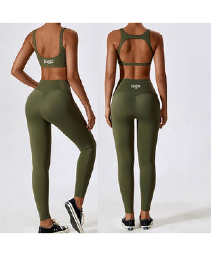 2023 Summer High Quality Gym Sets For Women Butt Lift 2 Bras Designs Leggins Fitness Clothing 80% Nylon Elastane Active Wear