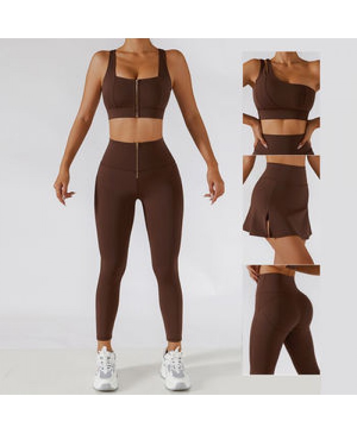 Womens Yoga Suit Fitness Clothing Seamless Sexy Zipper Sports Bra Scrunch Butt Leggings Workout Set