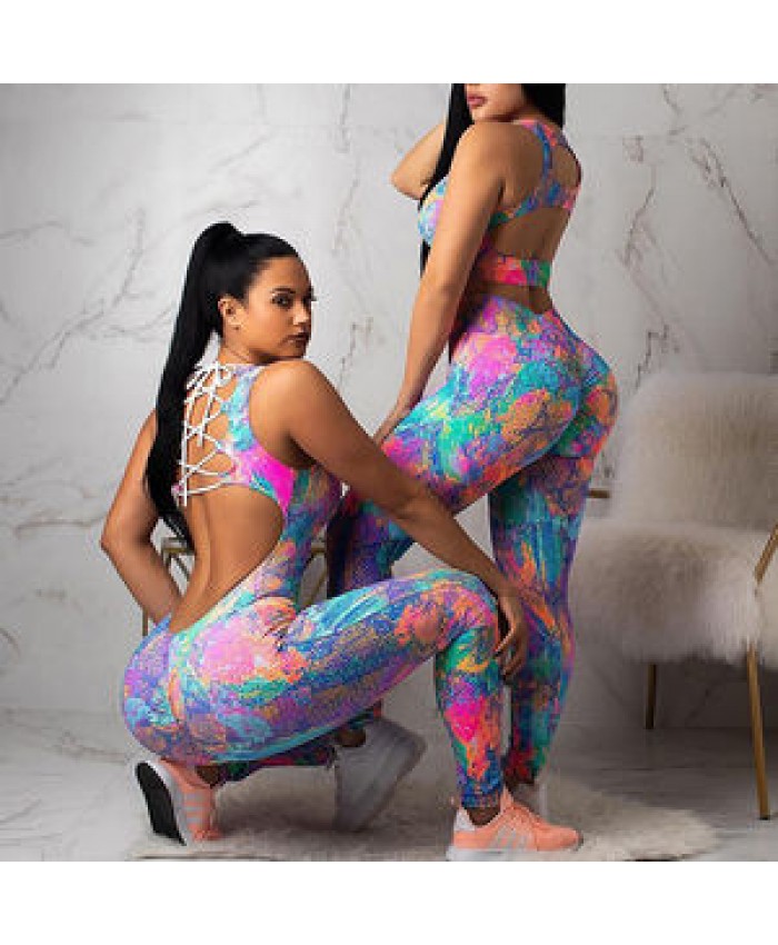 2024 New Style Hollow Back Tie-Dyed Sportssuit Wholesale Fashion Fitness Clothing Yoga Wear