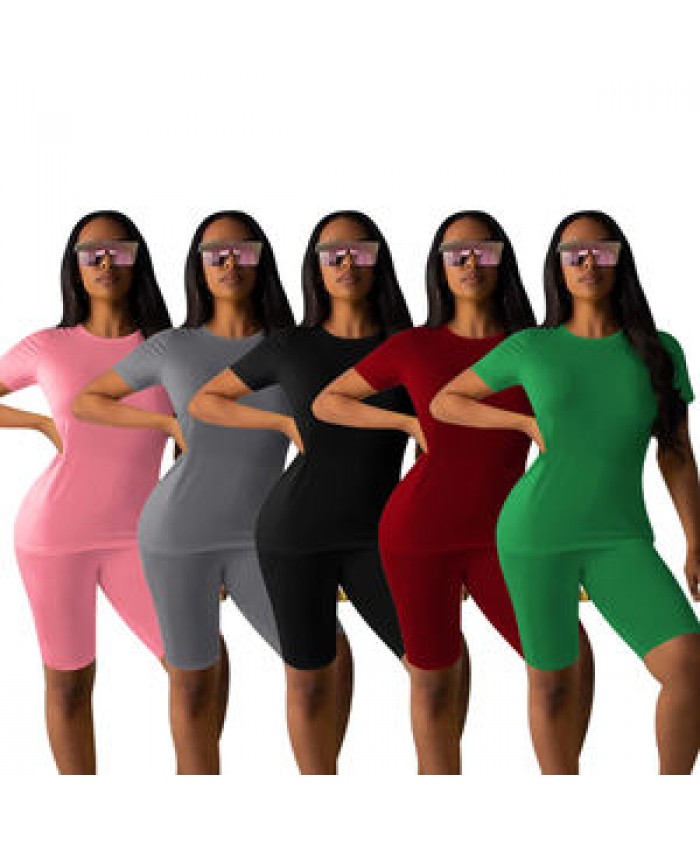 Women Summer Short Set Women Clothing Two Piece Short Set Solid Color Fitness Women Short Set