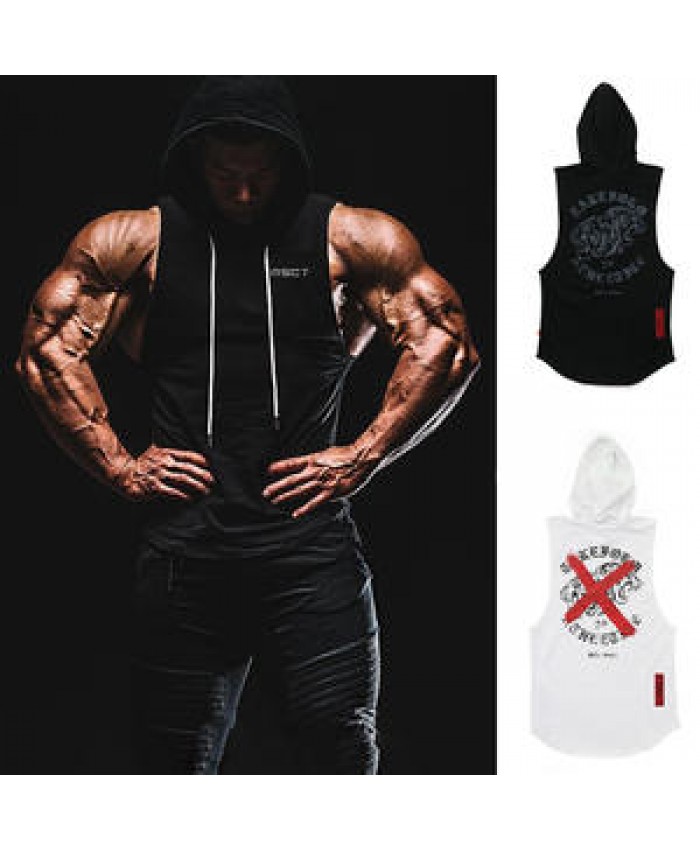 New fashion cotton spandex hoodie custom printing tank top fitness clothing for men