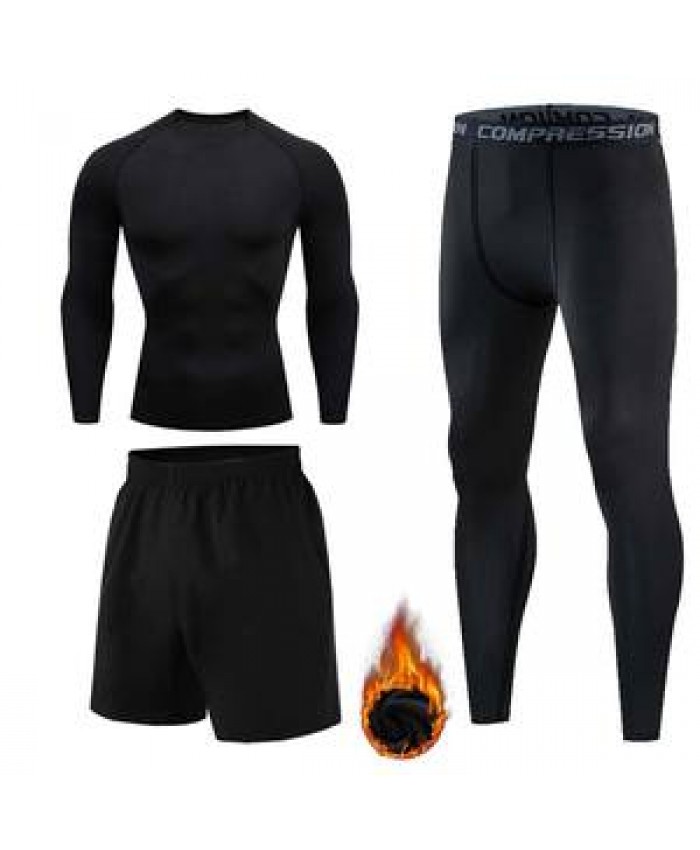 RUIQUWIN Autumn And Winter Men's Tight Warm Sports Training Clothing Fitness Clothing Men Plus Fleece High Elastic Sports Suit