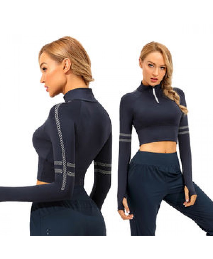 Women Fitness Clothing Women Long Sleeve Zip Fitness Yoga Shirt Tops Workout Gym Sportswear Running Coats Training Cloth