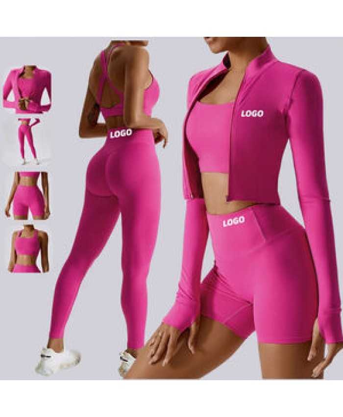 Wholesale Ropa Athleisure Fitness Clothing Women Gym Clothes Kit Sweat Suit Butt Lift Women Long Sleeve 4 Piece Yoga Sets