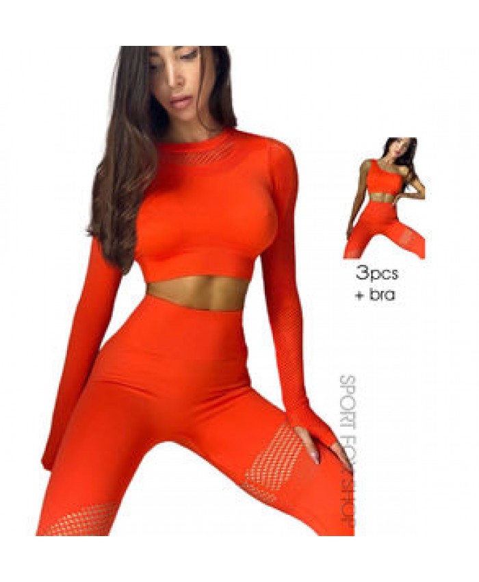 3PCS Womens Live Fit Fitness Clothing Exercise Sportswear Long Sleeves Seamless Yoga Set Activewear Sets For Women