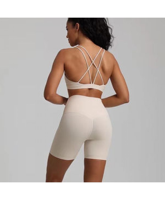 Wholesale Custom Logo Sportswear Women High Waist Fitness Workout Clothing Two Piece Yoga Bra And Shorts Set