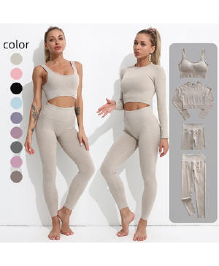 YEWAY hot sale Custom Women Sports Wear Seamless Sports Bra And Leggings Gym Fitness Clothing Four Piece Yoga Set