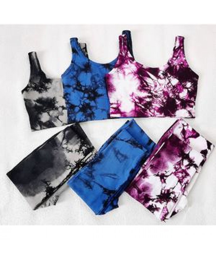 Fitness Clothing Women Sportswear High Waist Two Piece Tie Dye Yoga Set