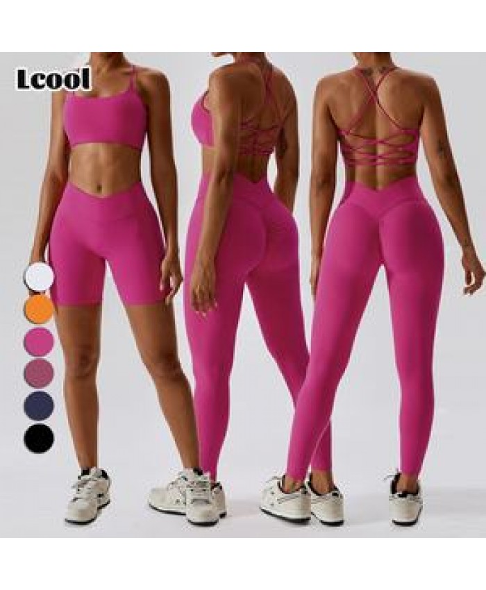 Lcool Custom Logo Women plus size Sportswear 2023 New Soft Compression Yoga Outfits Nude Feel Gym Fitness Clothing